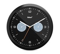 Mebus Reloj de Pared de Cuarzo con termómetro e higrómetro, Negro, 26 cm Durchmesser