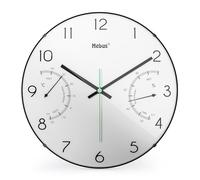 Mebus Moderne Quarz-Wanduhr mit Temperaturanzeige und Luftfeuchtigkeit, 30 cm Durchmesser groß, Wohnzimmer, Küchenuhr, Rund/Modell: 16106 / Farbe: Weiß