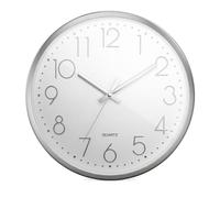 Mebus Reloj de Pared de Cuarzo, Mecanismo de Silencio sin Ruido Tic-tack, Marco de Aluminio, Esfera árabe, números 3D, manecillas de Aluminio, 30 cm, Color Plateado y Blanco