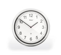 Mebus Reloj de Pared inalámbrico, 26 cm, silencioso, Marco Plateado, Esfera Blanca, Modelo 19809, fácil de Leer y con Estilo