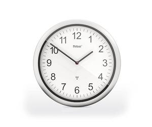 Mebus Reloj de Pared inalámbrico, 26 cm, silencioso, Marco Plateado, Esfera Blanca, Modelo 19809, fácil de Leer y con Estilo
