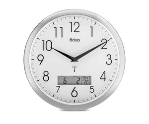 Mebus Reloj de Pared inalámbrico, 29 cm, silencioso, Pantalla LCD de Fecha y Temperatura, Color Blanco, Modelo 19422 - Multifuncional y silencioso