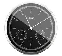 Mebus Reloj de Pared inalámbrico TinyTime con termómetro e higrómetro | sin Ruido de tictac | 25 cm | Esfera Negra | Caja Plateada | 1977