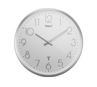 Mebus Reloj de Pared inalámbrico TinyTime | Reloj de Pared sin Ruido de tictac | Diámetro 25 cm | Esfera Moderna en Blanco | Caja Plateada