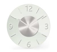 Mebus Reloj de Pared, plástico, Aluminio, Cristal, Blanco/Plata, 32 cm