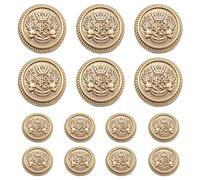 MebuZip Juego de 14 botones de metal dorado mate de 15 mm y 20 mm para blazers, trajes, abrigos deportivos, costura, uniformes, chaquetas (MBM21)