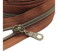 MebuZip The Yard - Cremalleras de nailon metálico de latón antiguo #5 por yarda, rollo de cremallera a granel de 10 yardas con 25 tiradores para bolsas de costura y manualidades (marrón)