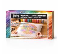 MEBY Juego de pinturas para tela con pinceles, resistentes al lavado y luminosas, ideales para camisetas, bolsos y tejidos (12 colores metálicos x 30 ml)