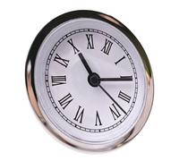 Mecanismo de reloj redondo de cuarzo pequeño con moldura plateada de 60 mm con visualización de números romanos para proyectos de manualidades, accesorios, inserto de reloj