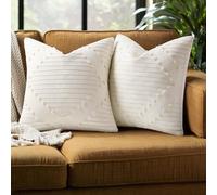 Mecatny Juego de 2 Fundas de Almohada Bohemias de 18 x 18 Pulgadas, Color Beige y Blanco, Fundas de Almohada Decorativas Modernas Neutras para Cama, sofá y Sala de Estar