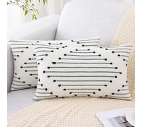 Mecatny Juego de 2 Fundas de Almohada Bohemias de Color Azul Marino y Blanco, 12 x 20 Pulgadas, decoración Neutra Moderna para Cama, sofá y Sala de Estar