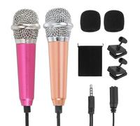 MECCANIXITY 2 mini micrófonos, micrófono pequeño con cubierta de esponja, soporte y bolsa con cordón portátil para karaoke, grabación de video de voz y canto (rojo rosa/dorado)