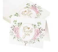 MECCANIXITY 25 tarjetas de agradecimiento, cartulina en blanco plegada floral de 3.7 x 5.5 pulgadas, notas de agradecimiento para tarjetas de felicitación, boda, graduación, cumpleaños, invitaciones