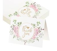 MECCANIXITY 50 tarjetas de agradecimiento, cartulina en blanco plegada floral de 3.7 x 5.5 pulgadas, notas de agradecimiento para tarjetas de felicitación, boda, graduación, cumpleaños, invitaciones