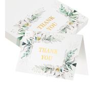 MECCANIXITY 50 tarjetas de agradecimiento, cartulina en blanco plegada floral de 5.9 x 7.9 pulgadas, notas de agradecimiento para tarjetas de felicitación, boda, graduación, cumpleaños, invitaciones