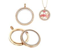 MECCANIXITY Colgante de medallón flotante redondo con diamantes de imitación, colgante de acero inoxidable y cristal para fotos para mujer, 23 mm, Metal, Sin piedra preciosa