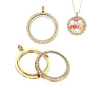 MECCANIXITY Colgante de medallón flotante redondo con diamantes de imitación, colgante de acero inoxidable y cristal para fotos para mujer, 23 mm, Metal, Sin piedra preciosa