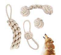 Mecctuck 4 Piezas Herramientas de Entrenamiento Perro, Juguetes para Perros, Mordedor Perro Cachorro, Masticable Cuerda, Cuerda de algodón Natural para Limpieza de Dientes de Perro