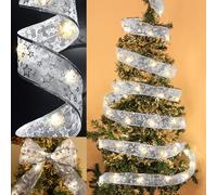 Mecctuck Cinta de luces plateadas para árbol de Navidad de 5,5 m, 50 LED, interior/exterior, funciona con pilas