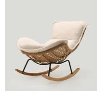 Mecedora cómoda de langosta, hecha a mano, tejido de ratán con diseño de peluche, sillas de lactancia tapizadas para adultos, para sala de estar/dormitorio, fácil de montar (beige)