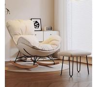 Mecedora con Reposapiés Hecha De Hierro Y Madera Maciza Silla De Lectura Diseño Antivuelco en Las Patas Se Adapta A La Forma del Cuerpo 91 X 40 X 70 Cm(White)