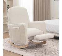 Mecedora con taburete en color blanco - Sillón de relax premium con respaldo alto, diseño ergonómico y suave tejido de peluche para salón (67 x 126 x 98 cm)