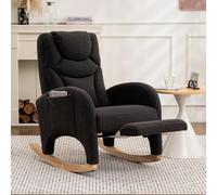 Mecedora de alta calidad con reposapiés • Sillón acolchado acento salón • Funda de tela de peluche • Alta capacidad de carga • Taburete plegable • Diseño ergonómico • Marco de madera estable (gris