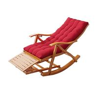Mecedora de bambú reclinable para Exteriores con Respaldo Ajustable y colchoneta de algodón para terraza y jardín. Cómoda Tumbona en 5 Posiciones (roja).