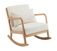 Mecedora de estilo escandinavo de tejido de rizo y madera - beige