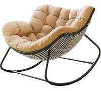 Mecedora de gran tamaño con cojín acolchado, cómoda mecedora de mimbre para patio, marco de acero, moderna silla de salón para balcón