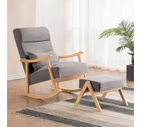 Mecedora de gran tamaño con cojín, sillón reclinable moderno con patas de madera maciza y otomana, cómoda silla reclinable para sala de estar, dormitorio, porche, jardín