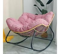 Mecedora de jardín al aire libre para adultos, silla de mimbre de gran tamaño con cojín grueso y extraíble, cómodas sillas mecedoras para sala de estar, balcón, patio y porche (rosa pálido)