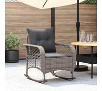 Mecedora de Jardín con Cojín, Silla Mecedora Exterior de Ratán Sintético y Acero, Resistente a la Intemperie, Sillón Balancín para Relajación, para Terraza y Jardín, Color Gris, 67 x 75 x 75 cm