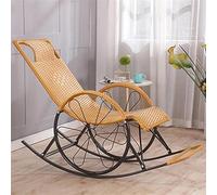 Mecedora de ratán para exteriores con respaldo alto de madera maciza, diseño de dos ruedas, duradero y cómodo, asiento reclinable para porche, patio, jardín, patio trasero y uso en interiores