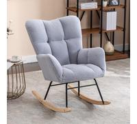 Mecedora de tela de peluche, silla de relax, sillón de salón, silla mecedora acolchada, soporta hasta 110 kg, para salón, dormitorio, balcón (gris claro, sin reposapiés)