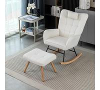 Mecedora ergonómica, incluye 1 almohada y 1 reposapiés (49 x 38 x 38 cm), estructura de goma estable, carga máxima de 250 libras, mecedora, sillón lounge (cojín blanco disponible, 47 x 65 x 92 cm)