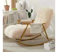 Mecedora Glider - Sillón moderno con tapicería de peluche y bolsillo lateral para sala de estar, dormitorio, oficinas