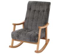 Mecedora HWC-K10, sillón relax, madera FSC® tela/chenilla textil (465 g/m²), color gris oscuro, estructura natural