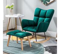 Mecedora Mecedora De Madera Y Metal Mecedora Planeadora, Sillón De Tela De Terciopelo Holandés Perlado con Reposapiés para Sala De Estar Dormitorio Estudio Ocio