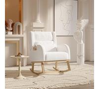 Mecedora, mecedora Sillón Relax a balancín de Tela con respaldo alto Rocking Chair con bolsillo lateral y cojín Lumbar Rocking Chair Interior Exterior (Sherpa, Blanco-A)
