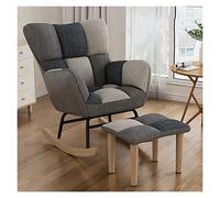 Mecedora moderna con acento gris con reposapiés, ergonómica, con respaldo alto de ala, cómodo, tapizado, muebles de guardería y sala de estar