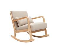 Mecedora nórdica de madera clara y tela efecto aterciopelado beige DERRY
