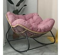 Mecedora Papasan al Aire Libre con Cojín Acolchado, Silla de Ratán Grande para Interiores, Marco de Metal, Silla Moderna de Terciopelo Técnico con Relleno de Algodón PP, Rosa