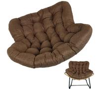 Mecedora para exteriores con cojín acolchado, silla de mimbre de ratán de gran tamaño para uso en interiores y exteriores, reclinable suave para cesta colgante de huevos, color marrón, 125 x 115 cm