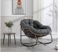 Mecedora para exteriores, mecedora extragrande en forma de huevo de mimbre, cómoda silla mecedora de jardín al aire libre, con cojín grueso, sillón moderno para balcón, porche, jardín (gris oscuro)