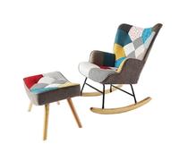 Mecedora para guardería, mecedora de retazos con reposapiés, respaldo alto con base de madera maciza, sillón reclinable individual para sala de estar, dormitorio, oficina