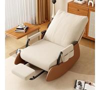 Mecedora para sala de estar con base de madera y bolsillo lateral en verde y marrón, cómodo sillón con almohadilla plegable para dormitorio