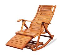 Mecedora portátil plegable de madera, tumbona ajustable para patio con almohada para reposacabezas y reposapiés, silla de bambú relajante para relajación al aire libre (sin almohadilla)