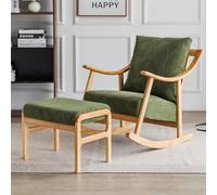 Mecedora retro con reposapiés acolchado de esponja otomana para sala de estar, patas de madera maciza, funda extraíble, reposapiés verde, cómodo y elegante juego de muebles