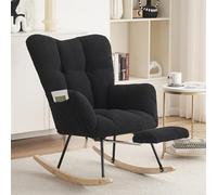 Mecedora, silla de lactancia con reposapiés, mecedora, tela de peluche, acolchada, sillón de relax, sillón de salón, sillón de salón, soporta hasta 110 kg, para salón, balcón (negro, reposapiés)